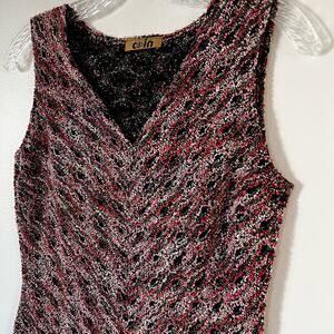 Coin Knit Multicolored Sleeveless V-neck Top Size Small